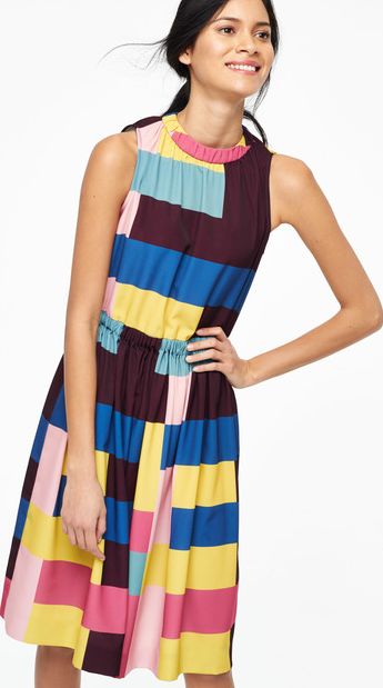 Boden Chic Full Skirted Party Dress Multi Colourblock