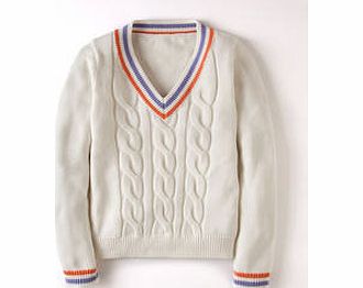 Boden Cricket Jumper, White,Blue 34028597