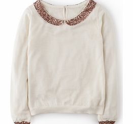 Boden Embellished Collar Jumper, Light Cream,Blue