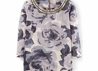 Boden Embellished Eliza Top, Grey Painted Rose,Blue