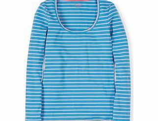 Boden Essential Scoop Neck Tee, Bright Cyan/Pink