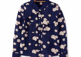 Boden Fleur Silk Shirt, White,Ivory Daisy,Navy
