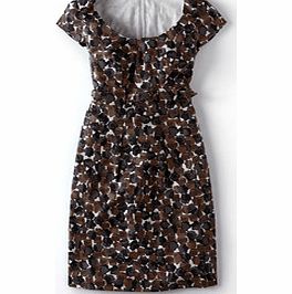 Boden Grace Dress, Mocha Woodblock Geo,Red Woodblock