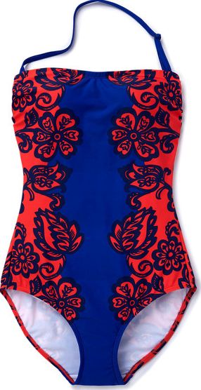 Boden Placement Print Swimsuit Sunset Red/Royal Blue