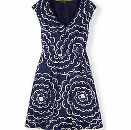 Boden Printed Spring Dress, Navy Swirl,Soft Red