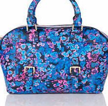 Soft Leather Bowling Bag, Blue Party Floral