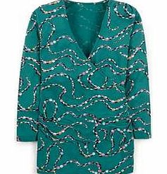 Wrap Jersey Top, Navy Trailing Leaf,Green