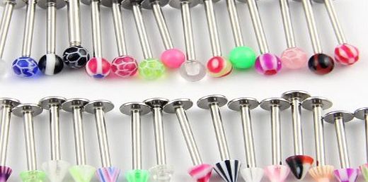 BODYA Lot of 30 Assorted Labret Lip Bar Chin Lip Rings Piercing 1.2mm Surgical Steel 16 Guage Body Jewelry