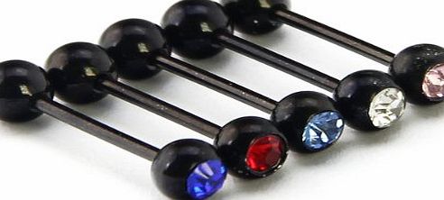 BODYA Lot of 5 14G Black Anodised Titanium Tongue Nipple Bar Barbell with Multi Color Gems