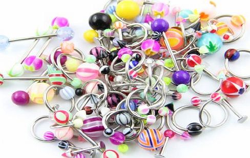 BODYA Lot of 90 Mixed Assorted Ball Tongue Eyebrow Labret Navel Belly Nipple Ring Bar Barbell Stud Button Body Jewelry Piercing Kit Wholesale