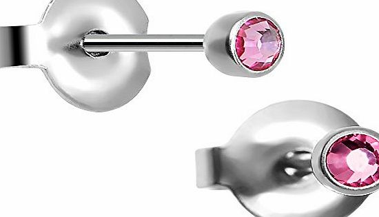 BodyCandy 3mm Pink Preciosa Crystal Titanium Stud Earings