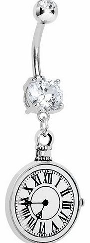 Cubic Zirconia Timeless Beauty Clock Dangle Belly Ring