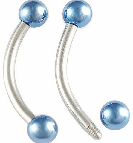 16g 16 gauge 1.2mm 3/8 10mm Steel light blue curved barbell eyebrow lip bar tragus jewellery ear ring Body Piercing 2pcs ACYB