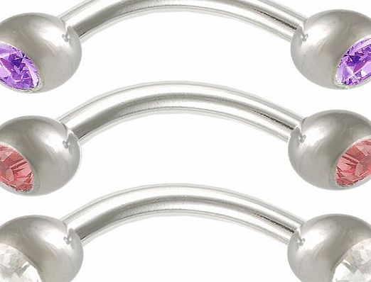 bodyjewelry 16g 16 gauge 1.2mm 5/16`` 8mm steel eyebrow lip bars ear tragus rings curved barbell crystal JAHQ Body Piercing jewellery 3pcs