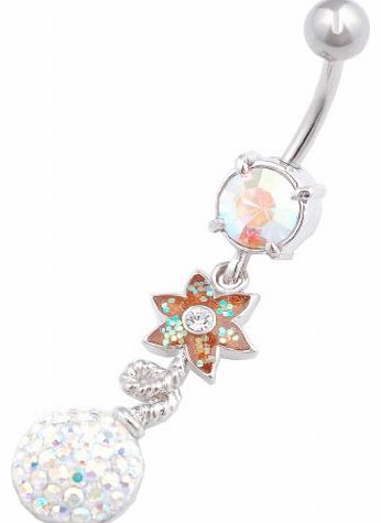 Flower dangle navel belly button ring bar stud 14g cute stainless steel body piercing jewellery EANB