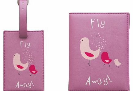 Bombay Duck Fly Away Birds Passport Cover and Luggage Tag Travel Gift Set - Pink