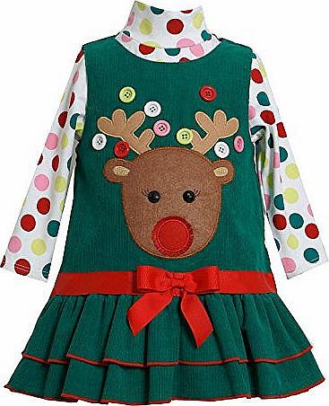 Bonnie Baby Reindeer Corduroy Holiday Jumper Dress & Dotted Bodysuit Set, 6-9M