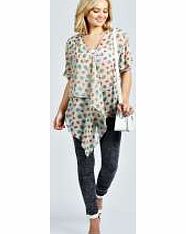 boohoo Adrianna Spot Floral Asymmetric Waterfall Blouse