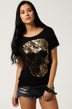 Alexa Golden Skull Print T-Shirt Female