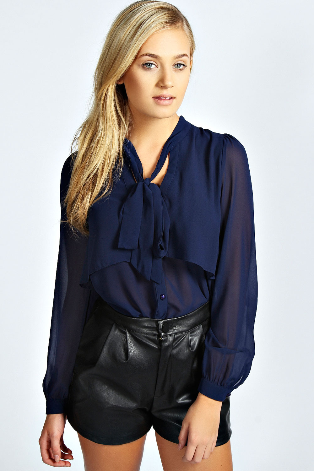 Alexis Pussy Bow Blouse - navy azz37098