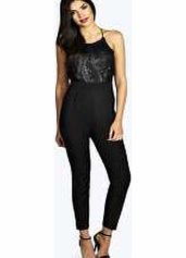 Alice Sequin Lace Top Jumpsuit - black azz21706