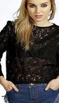 boohoo All Over Lace Long Sleeve Blouse - black azz16363