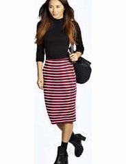 boohoo Angelina Striped Midi Skirt - berry azz21065