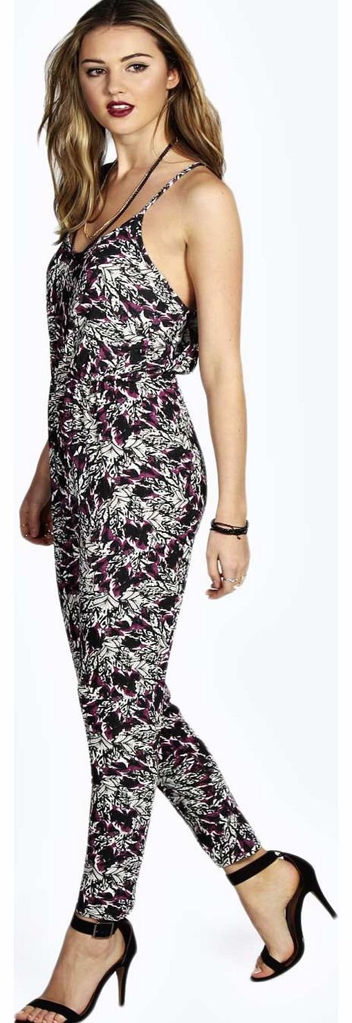 Anistacia Abstract Print Strappy Jumpsuit - plum