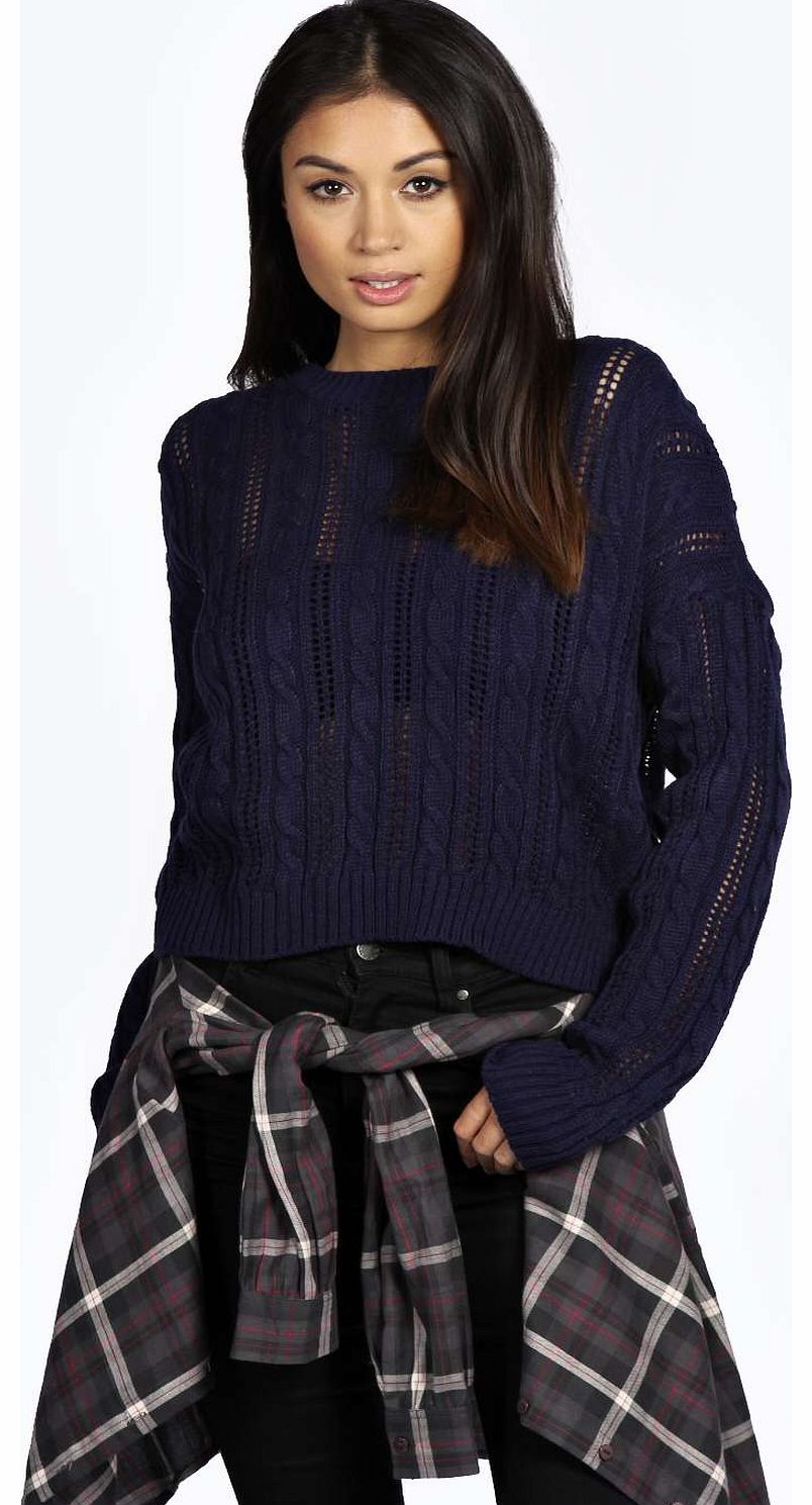 Anna Crop Cable Jumper - navy azz18977