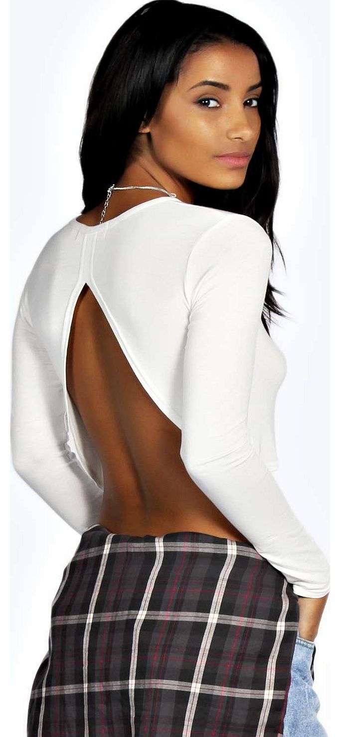 Anna Long Sleeve Open Back Crop Top - ivory