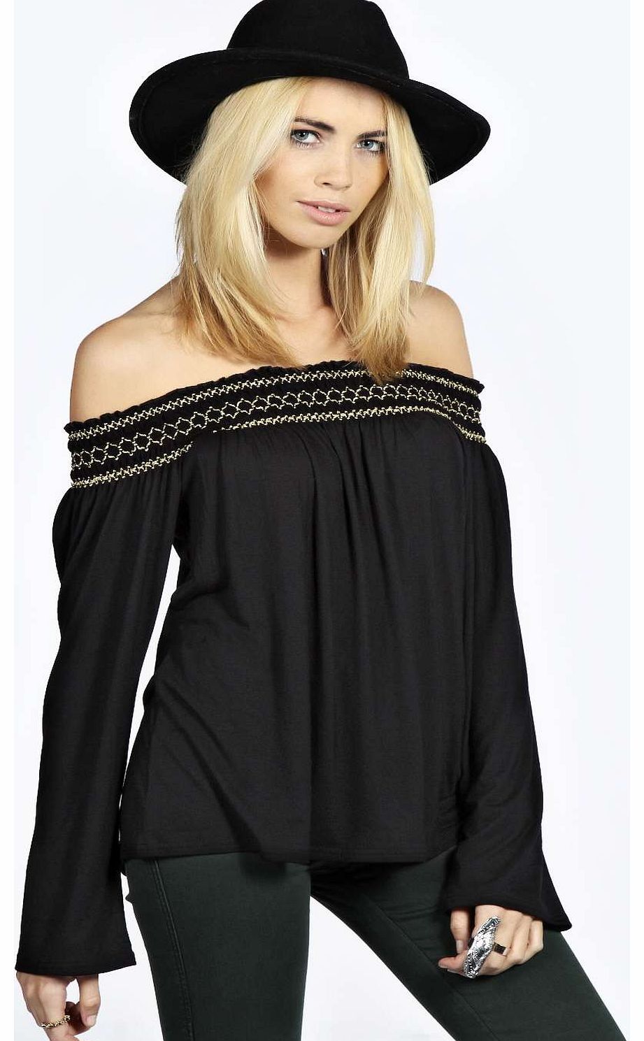 Arabella Lurex Stitch Off The Shoulder Top -