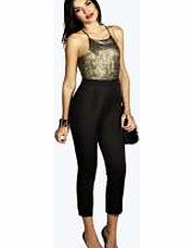 Arial Strappy Brocade Top Jumpsuit - black