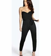 Bandeau Tie Belt Jumpsuit - black azz17763