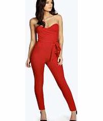 Bandeau Tie Belt Jumpsuit - red azz17763