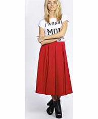 Beau Box Pleat Midi Length Skater Skirt - red