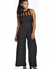 Becky Caged Neck Woven Jumpsuit - black azz22426