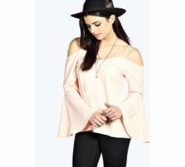 boohoo Bell Sleeve Strappy Open Shoulder Blouse - nude