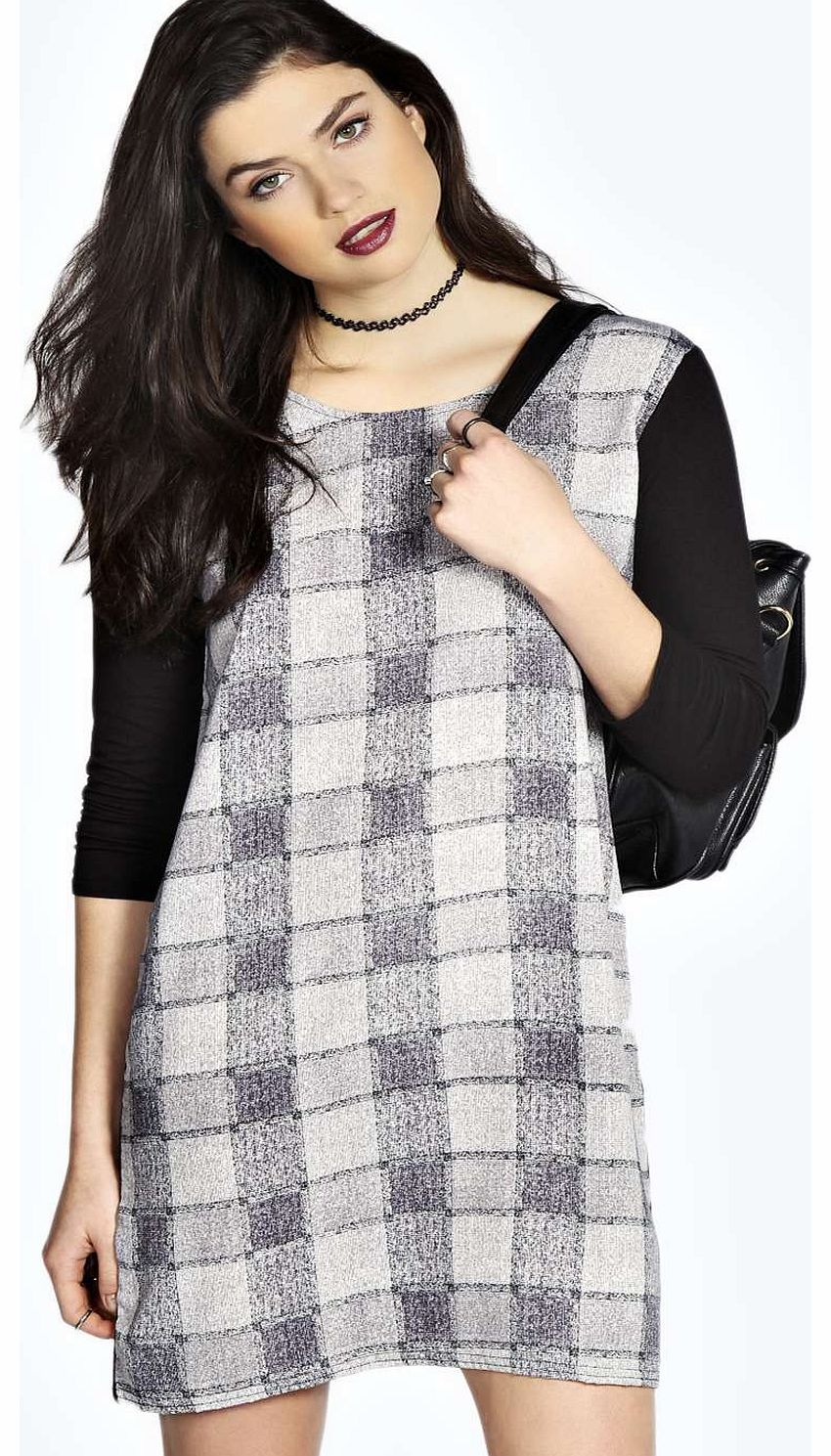 Bianca Checked Woven Front Panel Shift Dress -