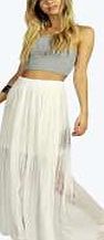 boohoo Boutique Lace Insert Pleated Maxi Skirt - white