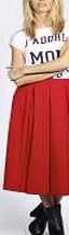 boohoo Box Pleat Midi Length Skater Skirt - red azz20366