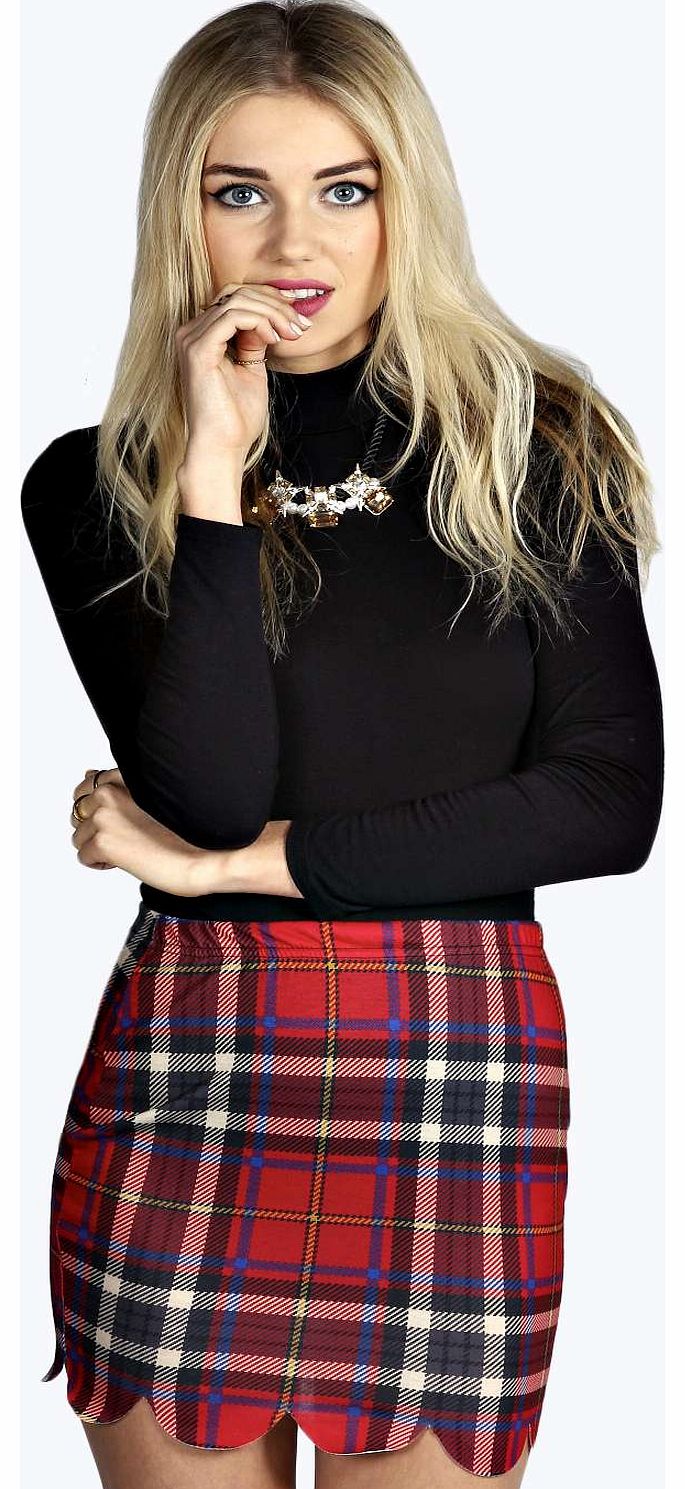 boohoo Brittany Tartan Check Scallop Edge Mini Skirt -