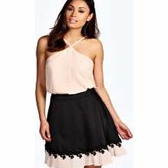boohoo Camille Silky Layered Crochet Lace Trim Skirt -