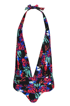 boohoo Cannes Deep Plunge Floral Print Swimsuit Female