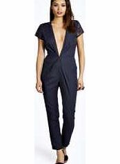 Cara Embroidered Mesh Plunge Neck Jumpsuit -