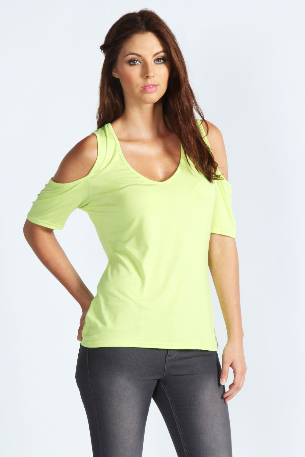 Carly Cold Shoulder T-Shirt - lime azz46263