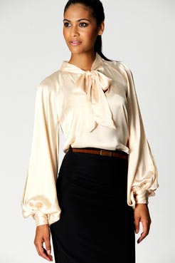 Boohoo Carrie Open Back Slit Sleeve Pussy Bow Blouse