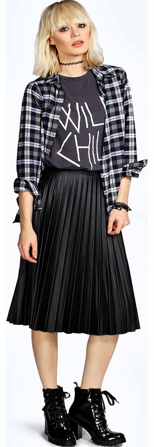 Cerys Leather Look Pleated Skirt - black azz15595