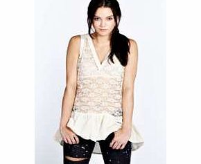 Charlie Oversized Lace Drop Waist Peplum - cream