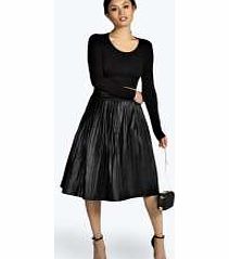 boohoo Charlotte Midi Length Pleated PU Skirt - black