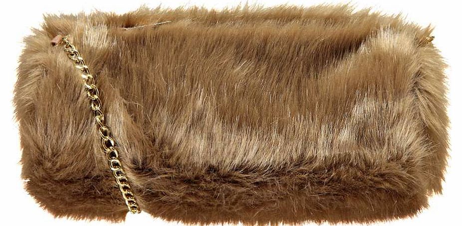 boohoo Cher Chain Strap Faux Fur Bag - mink azz16045